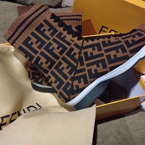 Fendi Brown and Black Monogram Sock Sneakers